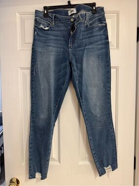 Paige High-Rise Slim Jeans in Medium Blue distressed verdugo ankle 32